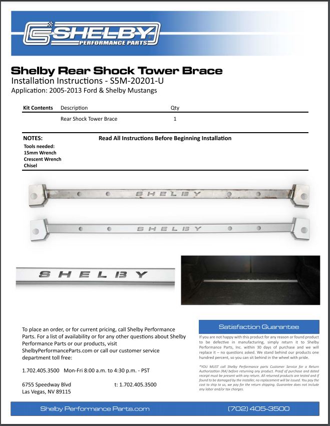 Instructions S5M-20201-U Rear Shock Tower Brace